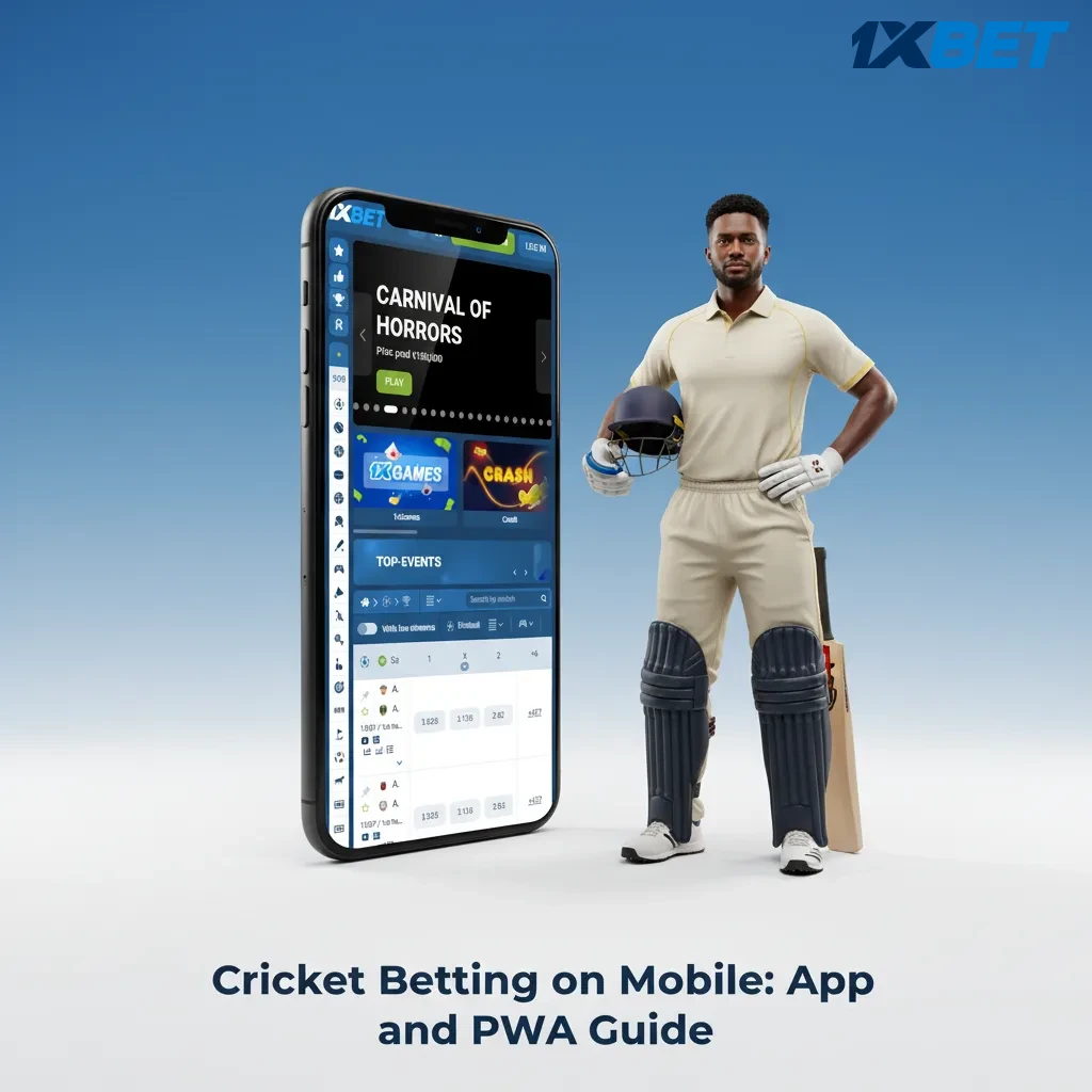 Phone showing cricket match odds and bet slip, with Android app download and iOS PWA Add to Home Screen prompts.