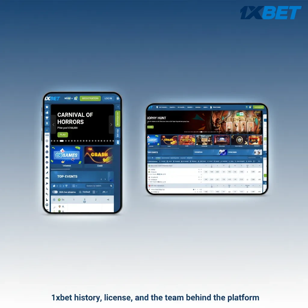 Visual summary of 1xBet history, Curaçao eGaming license via 1XCorp N.V., Cyprus offices, global reach.