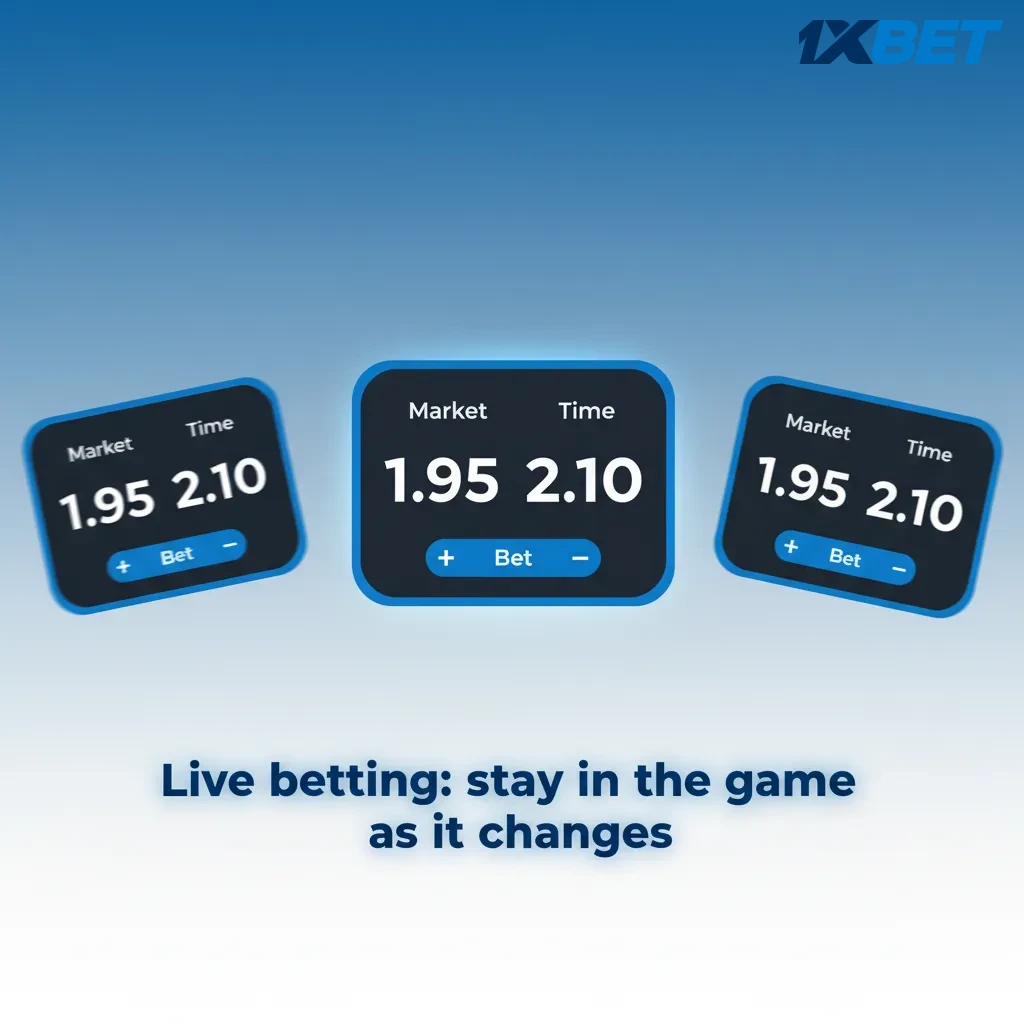 Live betting app screen with in-play odds, match tracker, quick stats, cashout, and responsive bet slip.