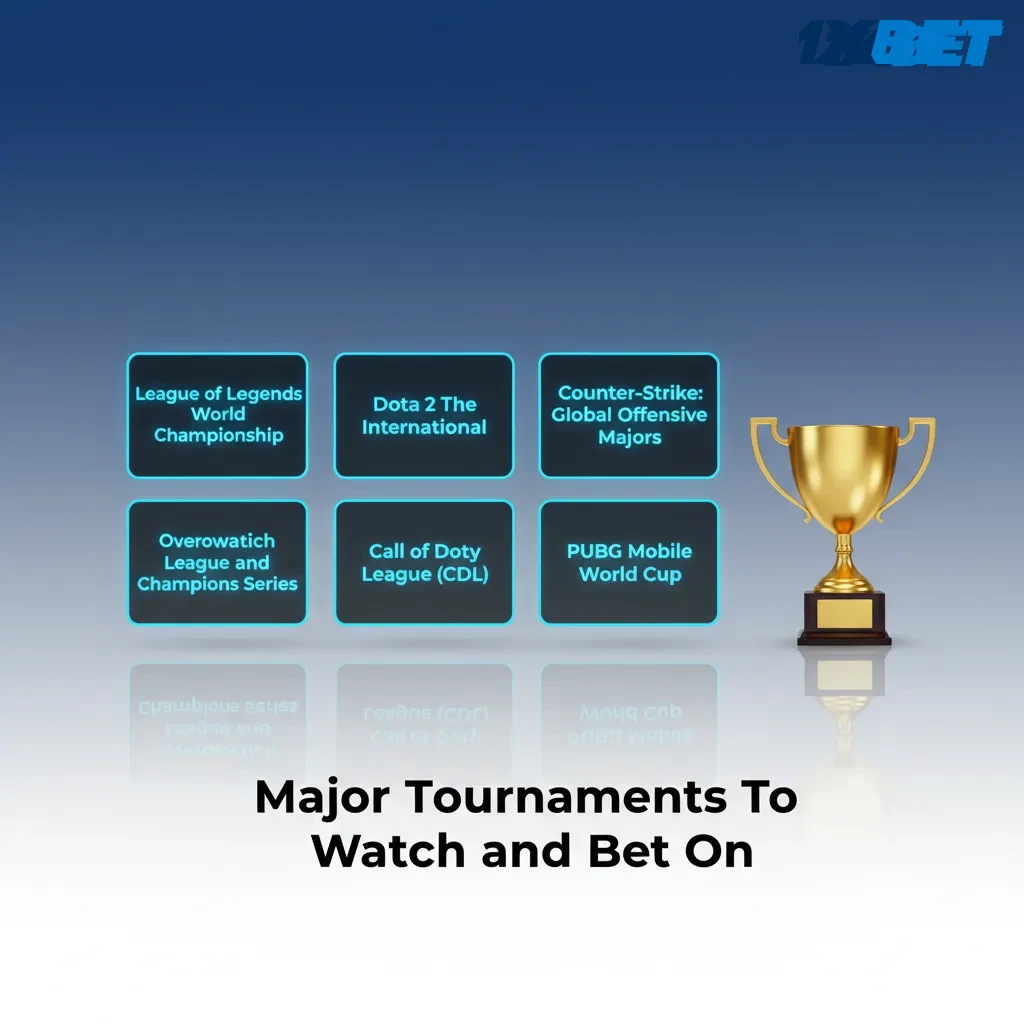 Table of top esports games and key tournaments for betting and viewing, incl. Dota 2, CS2, LoL, Valorant, SC2, R6S, MLBB