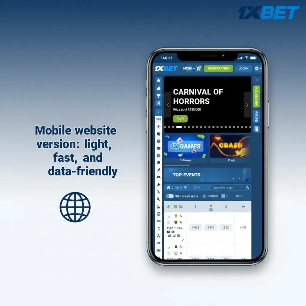 Phone showing light mobile betting site: fast on 3G, low-data, cashout, live bets, TZS payments, M-Pesa/Airtel, simple nav.