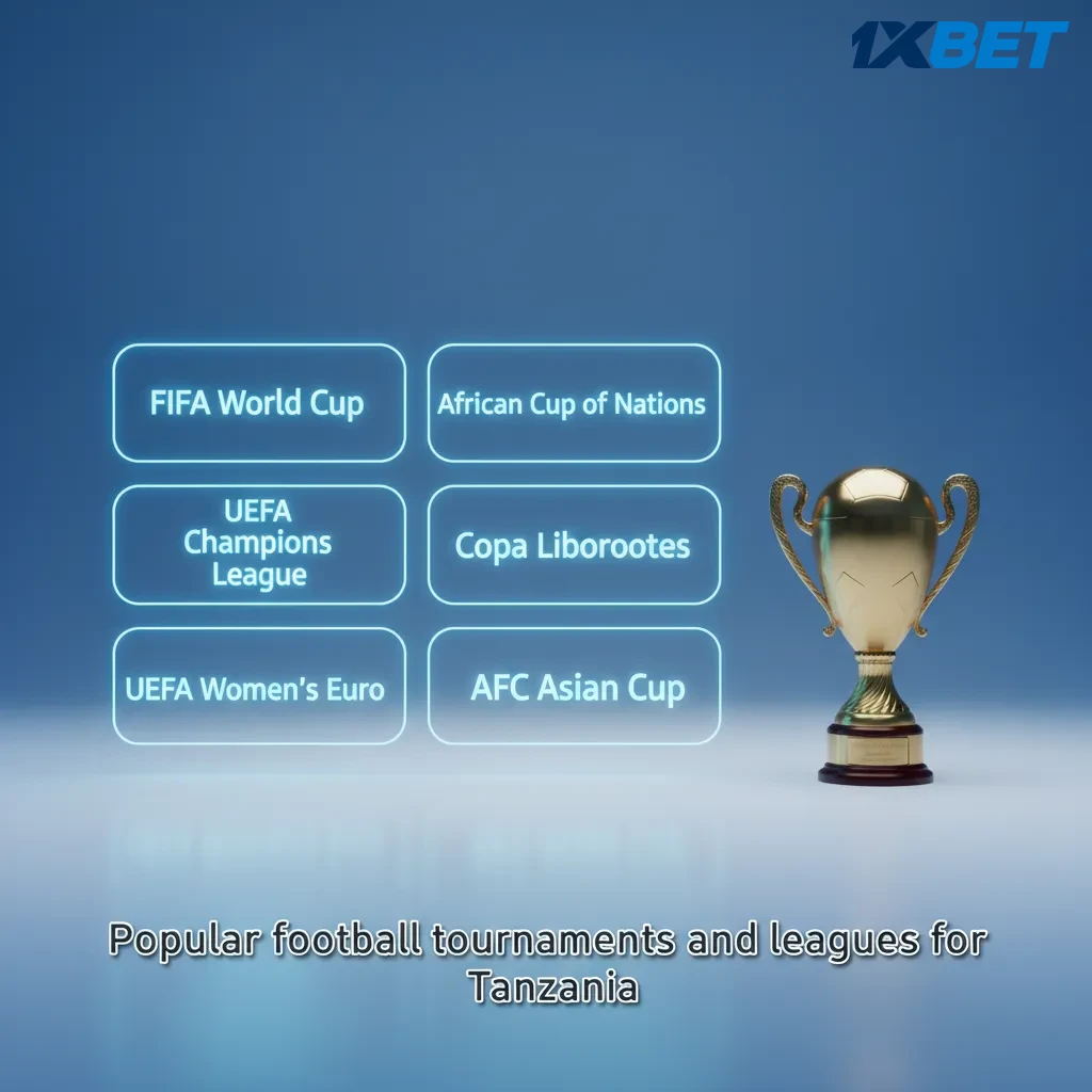 Graphic of Tanzanian football: local leagues, CAF and UEFA events, FIFA World Cup; clubs Simba SC, Young Africans, Azam FC.