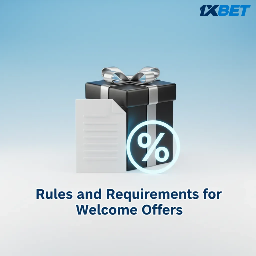 1xbet welcome offer rules: wagering requirements, one per player, minimum deposit, choose Sports or Casino, time limits.