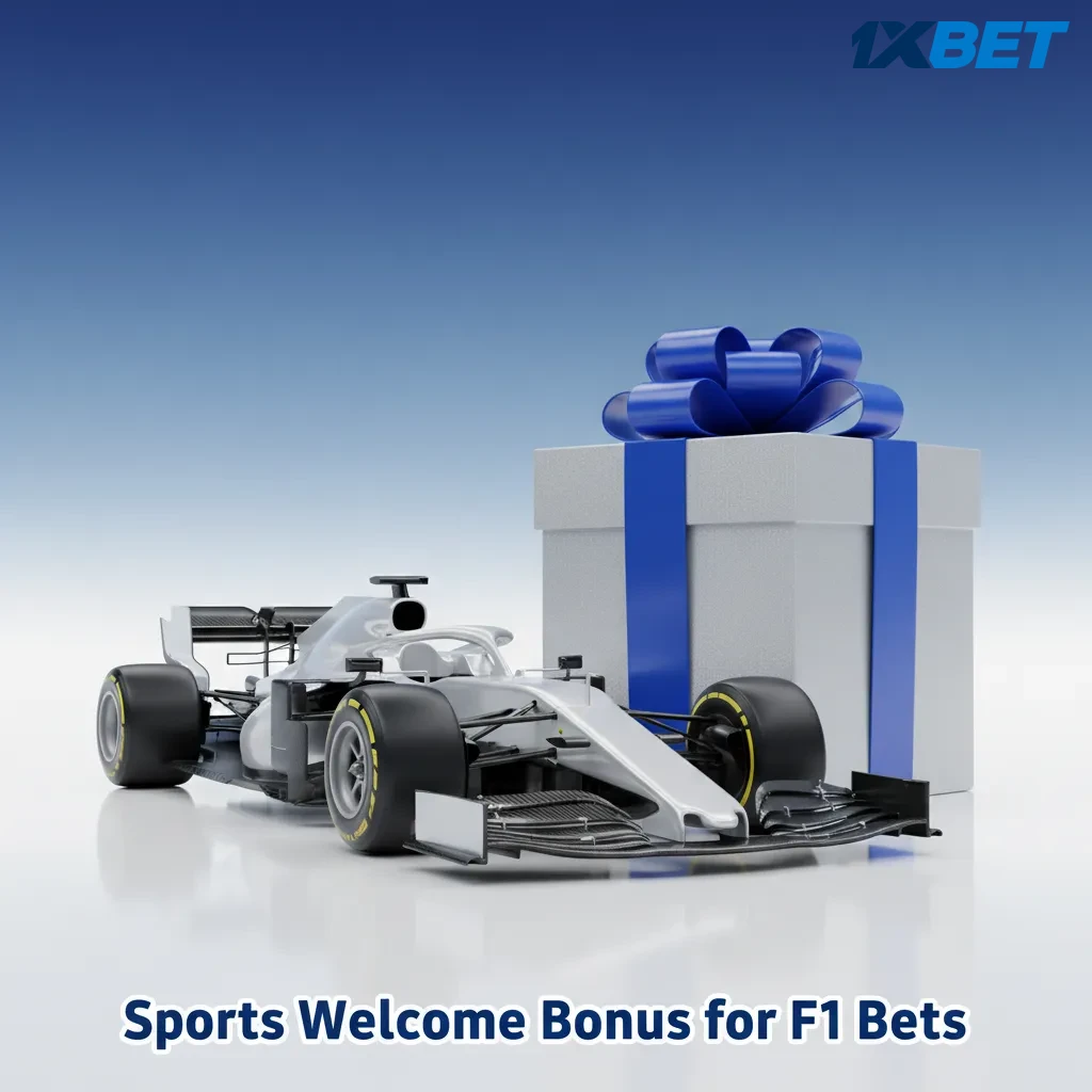 1xBet banner: 100% first deposit sports welcome bonus for F1 bets; pre-race and live markets. Terms apply in Tanzania.