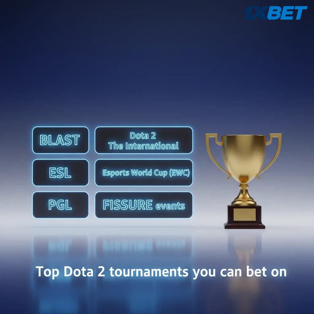 Top Dota 2 tournaments to bet on: TI, BLAST, ESL, EWC, PGL, FISSURE, with odds and schedules highlighted.