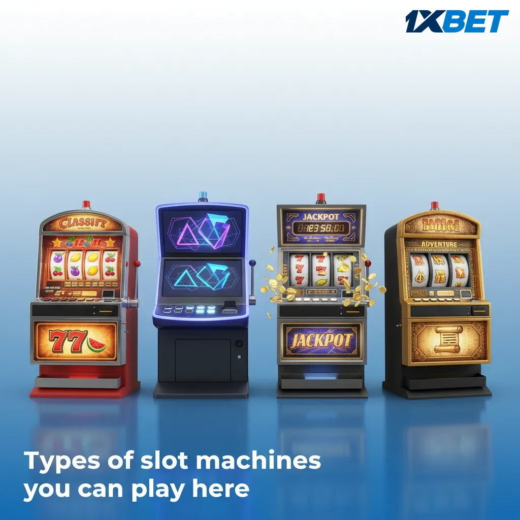 Infographic of slot machine types: classic 3-reel, video, Megaways, progressive/fixed jackpots, cluster pays, Hold & Win.