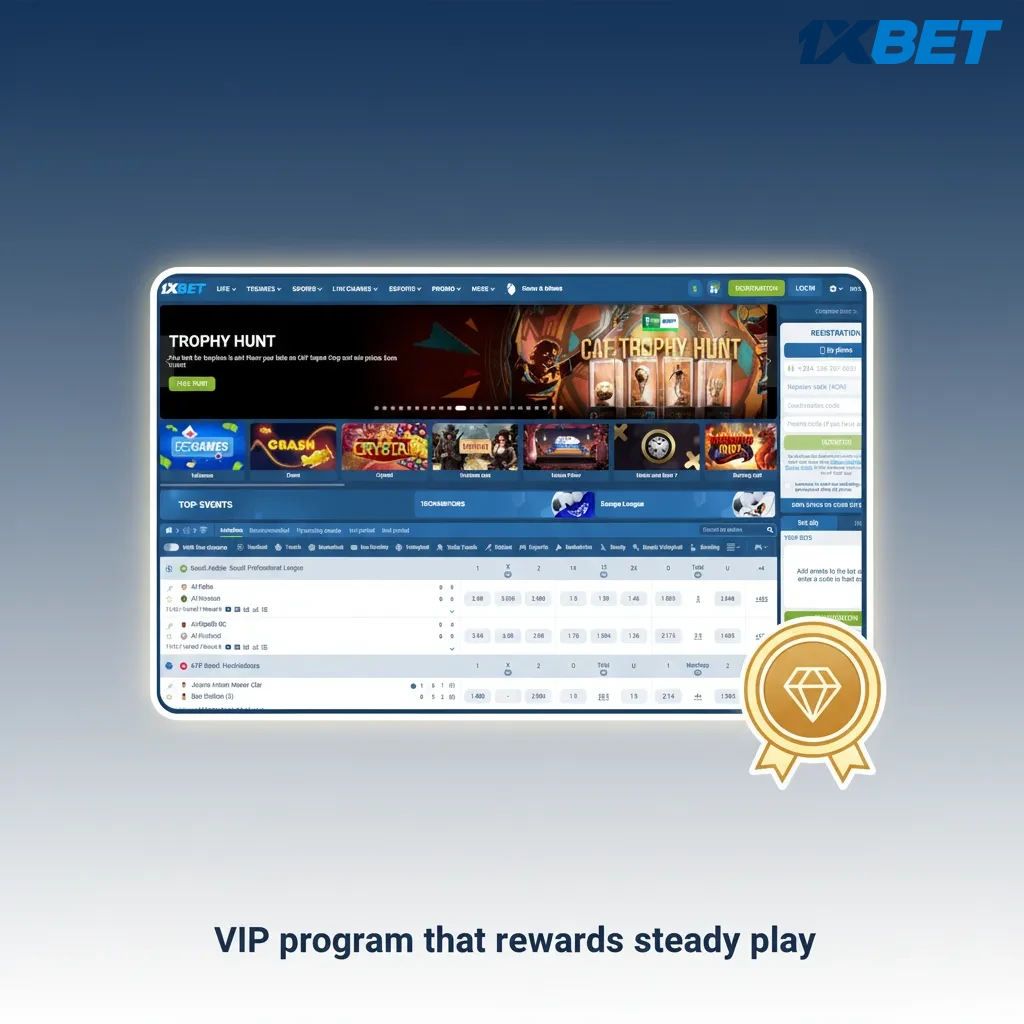VIP tiered loyalty program with levels from entry to elite; perks include cashback, personal support, and progress tracking.
