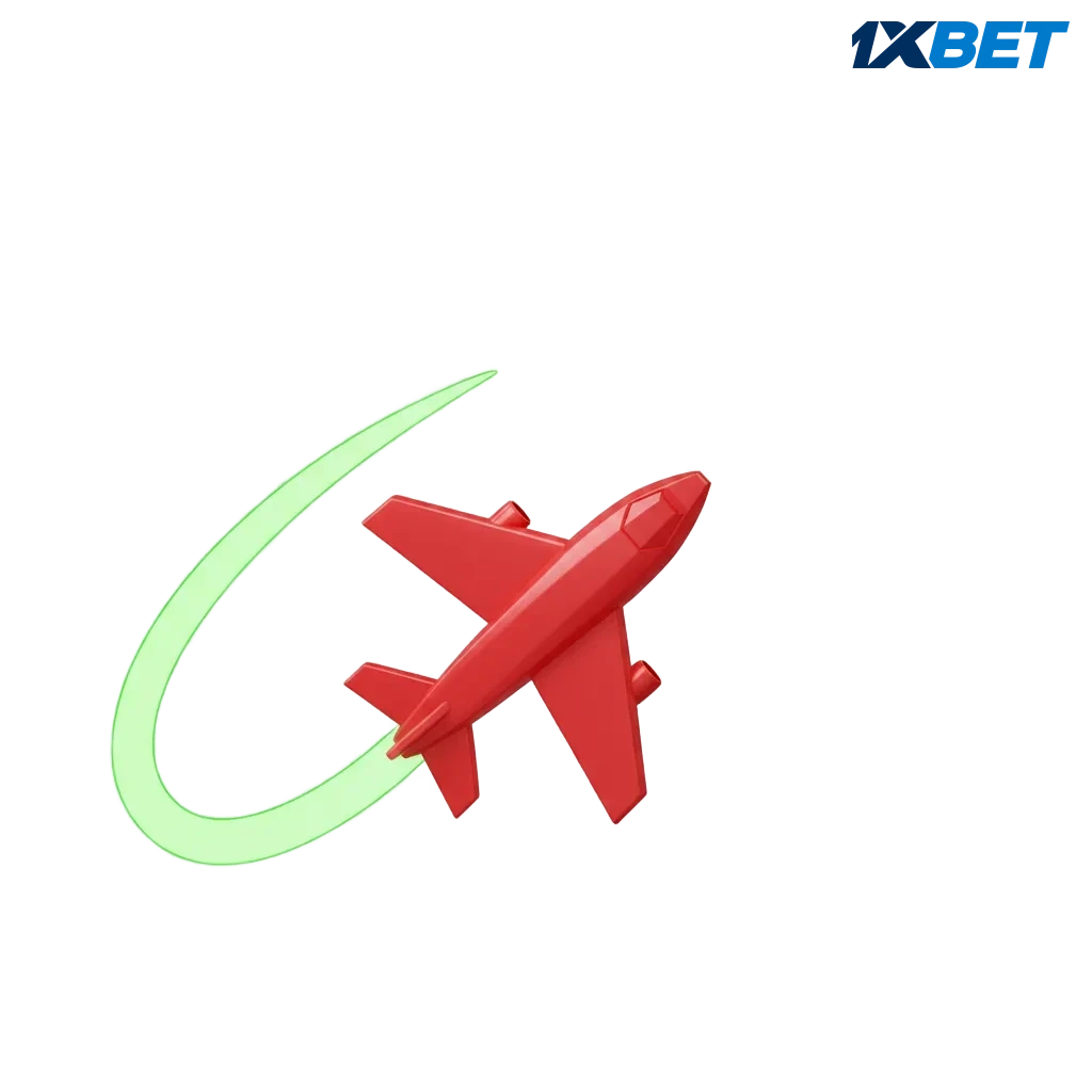 1xBet Aviator game banner: red plane climbs as the x multiplier rises on a clean, intuitive betting interface.