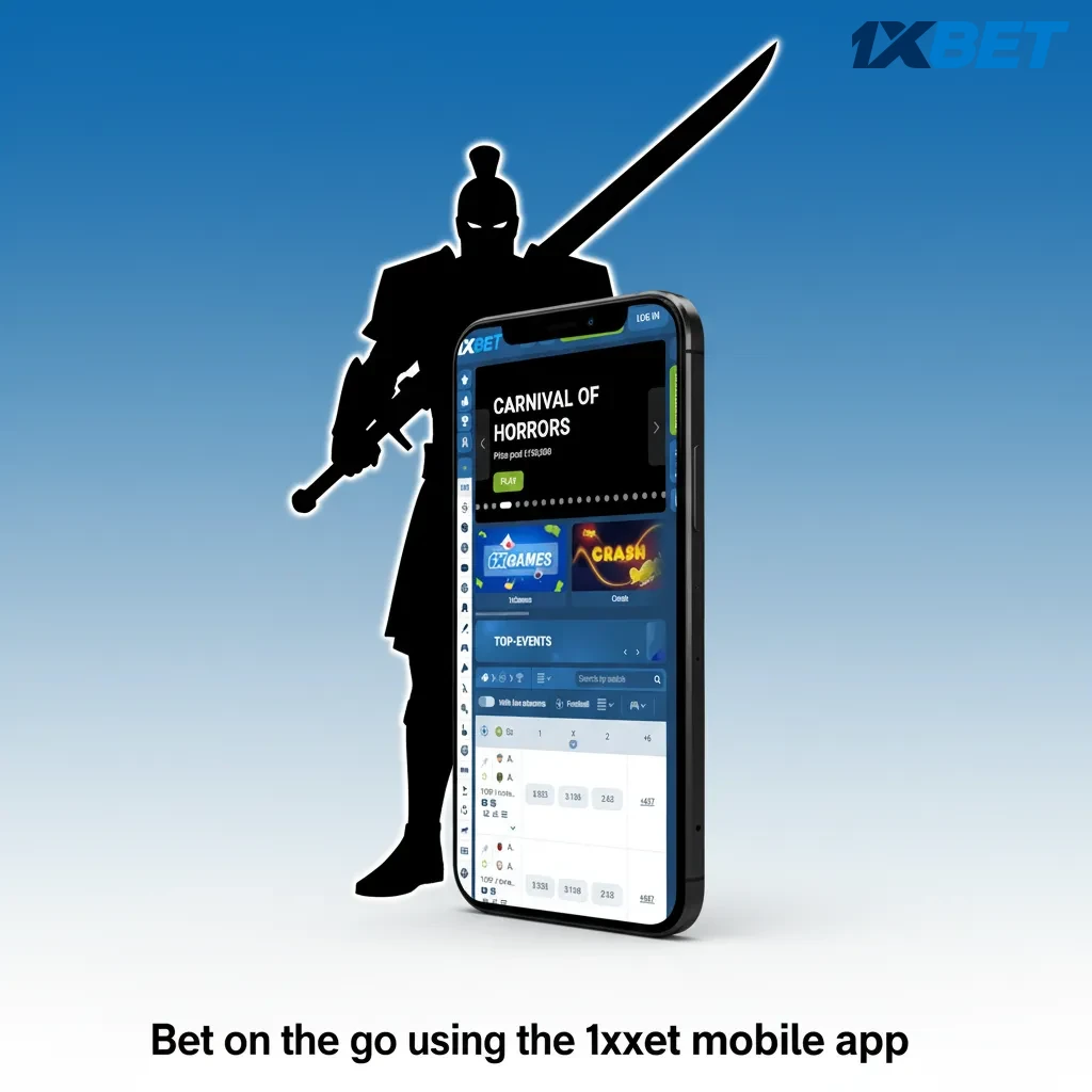 Phone showing 1xbet mobile app for esports betting, with live Dota 2 markets and M-Pesa deposit option.