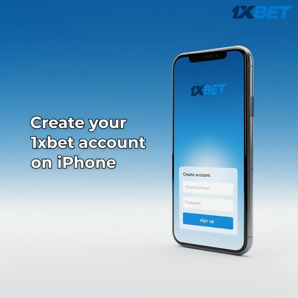 iPhone screen showing 1xBet sign-up flow: TZS currency, details, strong password, promo code, KYC, phone/email verification.
