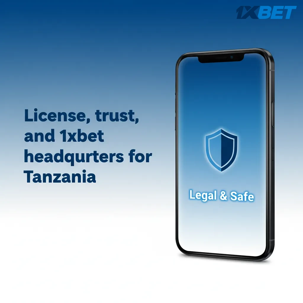 Graphic of 1xBet Tanzania HQ, Curaçao eGaming license, privacy lock, responsible gaming, and Gaming Board guidance.