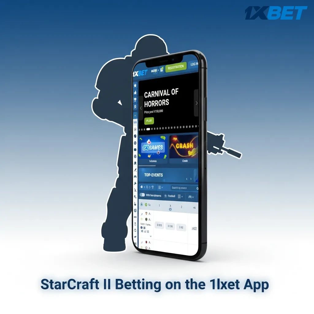 Phone showing 1xbet app with StarCraft II esports odds, TZS currency, M-Pesa, Tigo Pesa, Airtel Money, HaloPesa deposits.